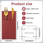 Cindeer 75 Pcs Burgundy Linen Dinner Napkins with Built in Flatware - Image 2