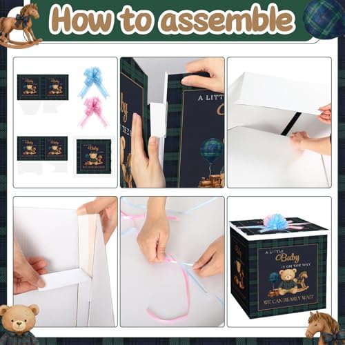 AmazingSpark 28in Giant Gender Reveal Gift Box with Lid Kit Oversized Gender Reveal Balloon Box Large Pull Bows for Baby Shower Birthday Party Decor(Tartan Plaid Bear) - Image 3