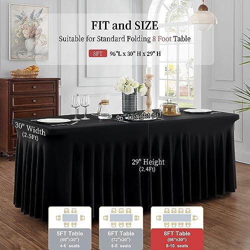 Spandex Tablecloth 8FT Rectangle Table Cover 4 Pack Black Wrinkle-Free - Image 6