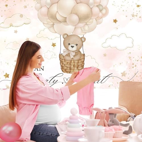 10x8FT Baby Shower Backdrop We Can Bearly Wait Brown Bear Hot Air Balloon Photography Background Newborn Baby Shower Party Decorations Banner Photo Booth Props - Image 5