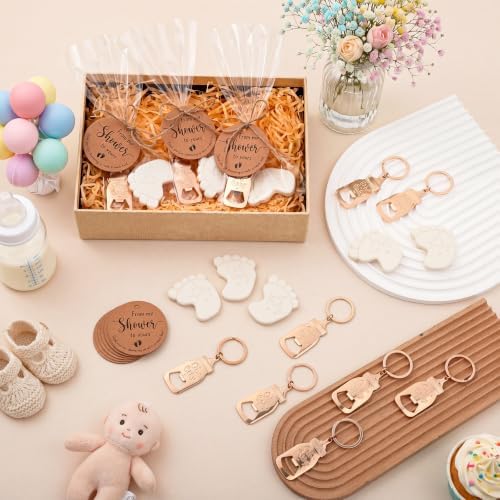 Vesici 25 Sets Baby Shower Favors for Guests Mini Handmade Footprint Scented Soap with Bottle Openers Keychains and Thank You Cards for Shower Gender Reveal Party Favors (Oh Baby) - Image 5