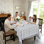 Ridhi Baby Blue Hand Block Print Cotton Tablecloth 90 x 60 Inch Rectangle - Image 3