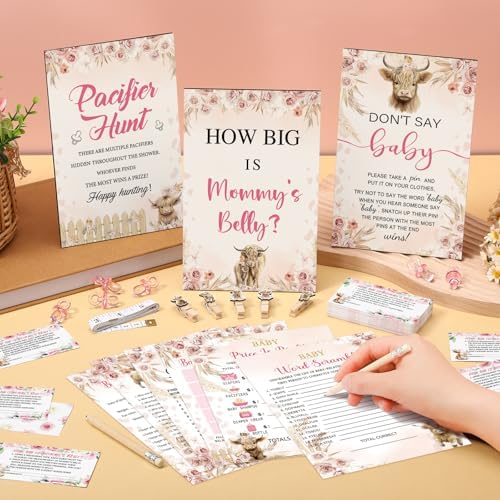 476 Pcs Highland Cow Baby Shower Games, 9 Style Baby Shower Activities - Image 2