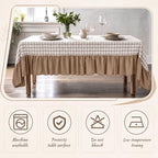 Moukeren 120"x60" Ruffled Tablecloth Table Cover, Khaki White, Gingham - Image 3