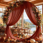 Terracotta Wedding Arch Draping Fabric Sheer Curtain Drapes 4 Panels | 20ft Burnt Orange Extra Long Shimmery Backdrop Curtains for Wedding Anniversary Fall Outdoor Events Drapery Backgrounds - Image 2