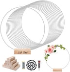 10PCS 12Inch Metal Floral Hoop Centerpiece Table Decorations, Metal Wreath Ring with 10 PCS Place Card Holders, Silver Craft Hoop Rings for DIY Wedding Decorations, and Dream Catchers（Silver） by BIHAIT