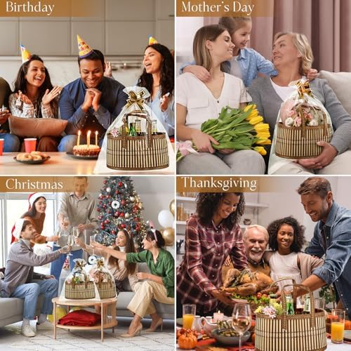 Reallnaive Baskets for Gifts Empty Sturdy Woven Bamboo Gift Basket with Gift Bags and Ribbons for Christmas Thanksgiving Birthday Mothers Day Housewarming Party Gift Wrapping, 12"x 8"x 6"(12 Set) - Image 4