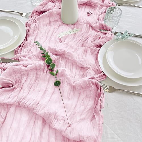 12 Pack Cheesecloth Table Runner 10Ft Christmas Gauze Boho Table Runners for Wedding Decor Bridal Shower Decorations Baby Shower Party(35" x 120")(Blushing Pink) - Image 4
