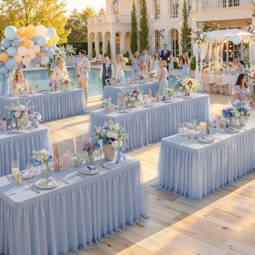 Blue Tulle Tablecloth for 6 Ft Rectangle Tables 4-Pack, Ideal for Weddings - Image 2