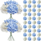 65Pcs Whiteblue Hydrangea Artificial Flowers Bulk，Realistic Silk Fake Flowers with Stems，Faux Hydrangea Flowers for Wedding Home Decor Centerpieces Living Room Party Baby Shower Decoration by Cherica