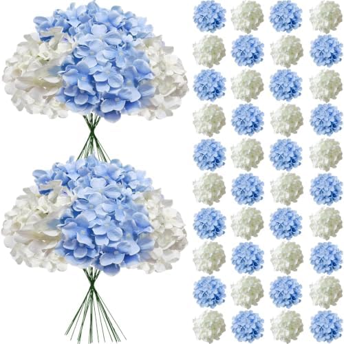 65Pcs Whiteblue Hydrangea Artificial Flowers Bulk，Realistic Silk Fake Flowers with Stems，Faux Hydrangea Flowers for Wedding Home Decor Centerpieces Living Room Party Baby Shower Decoration by Cherica