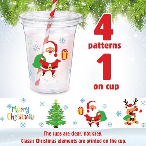 Sliner 50 Sets Christmas Disposable Plastic Cups 16oz - Image 3