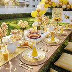 Festiva 60PCS Clear Yellow Gold Plastic Plates - Heavy Duty Fancy Disposable Plates With Gold Rim -serve for 30 guests Include 30PCS 10.25" & 30PCS 7.5" Honeycomb Design Plates for Party(Yellow) - Image 6