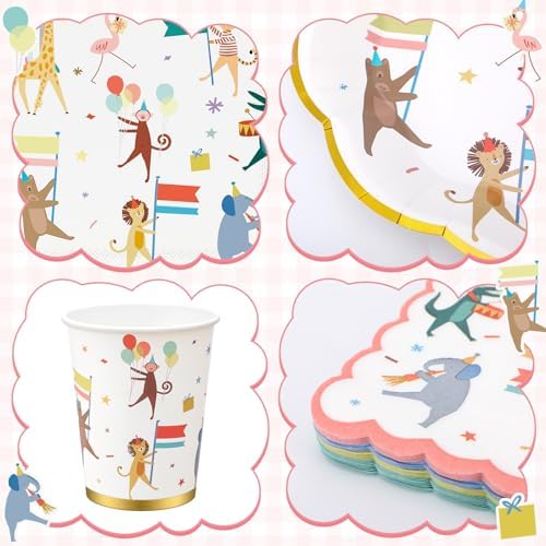 Maxdot 240 Pcs Animal Parade Party Plates Tableware Set, Disposable - Image 3