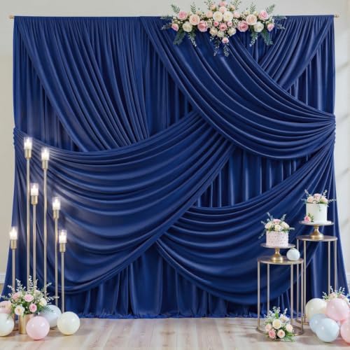 20ft x 10ft Wrinkle Free Navy Blue Wedding Backdrop Curtains for Party Bridal Shower Reception Decorations Navy Blue Fabric Curtain Backdrops Drapes for Photography Baby Shower Birthday Background by Tao-GePartyDecorations