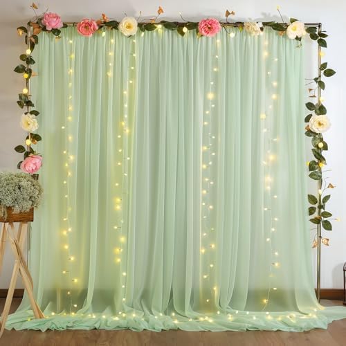 10ft x 10ft Sage Green Backdrop Curtains, Wrinkle-Free Sheer Chiffon Fabric Backdrop Drapes for Wedding Arch Party Ceremony Stage Photo Decoration - Image 7