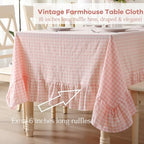 Blush White Gingham Ruffled Table Cloth Rectangular 120“x60” - Image 5