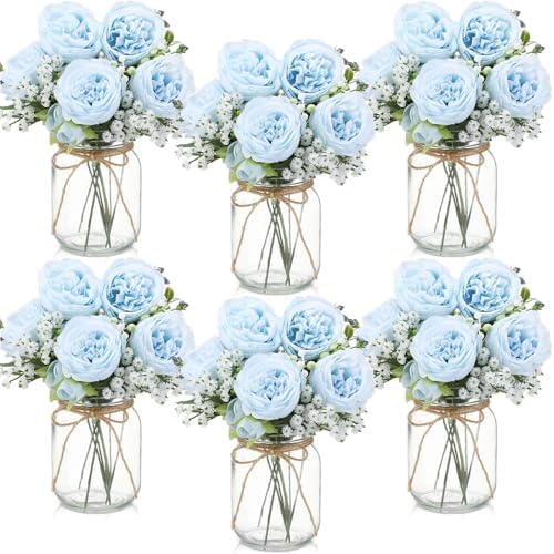 Zeyune 6 Sets Mason Jar Flowers Centerpiece Table Decorations,Blue by Zeyune