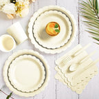 Vyntra 350 Pcs Ivory Cream Paper Plates and Napkins Party Supplies - Image 5