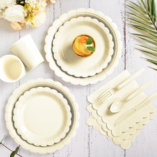 Vyntra 350 Pcs Ivory Cream Paper Plates and Napkins Party Supplies - Image 5