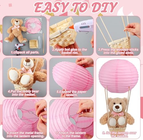 Sosation 6 Sets Hot Air Balloon with Bear Stick Glue Gun, Pink - Image 6