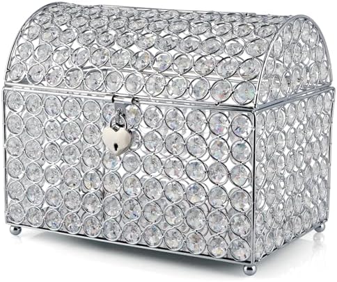 MDLUU Large Wedding Card Box, Treasure Chest Wedding Money Holder with Heart Shaped Lock, Crystal Bead Card Receiving Box for Wedding, Reception, Birthday Party by MDLUU