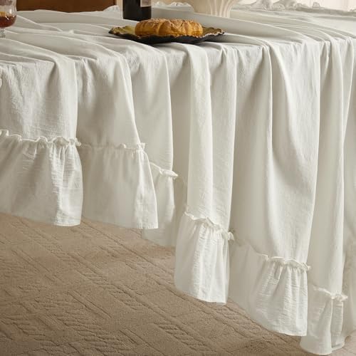 Romanstile Ruffled Rectangle Tablecloth, White, 60 x 120 Inch - Image 5