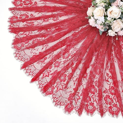 LuoluoHouse Red Lace Tablecloth 6pcs Rose Floral Table Fabric 60x120 Inch - Image 5