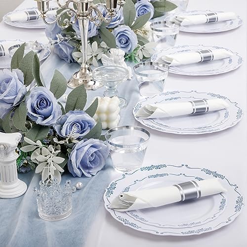 DaYammi 350PCS White and Blue Plastic Dinnerware Set for 50 Guests - Image 2