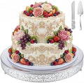 Wenqik 20 Inch Silver Cake Stand Metal Round with Cutter Spatula, Classic by Wenqik