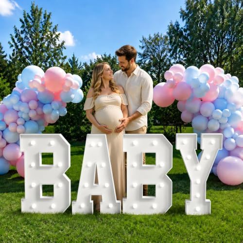 Baby Marquee Letters, 2FT White Lights Baby Shower Decorations by Mixifox