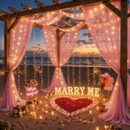 20ft x 10ft Dusty Rose Chiffon Backdrop Curtain with Lights String for Parties,4 Panels Sheer Tulle Curtain Wedding Backdrop for Baby Shower Birthday Party Ceremony Reception Home Decorations - Image 3