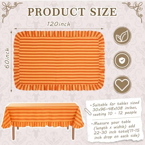Tudomro Striped Tablecloth, Rectangle, Tangerine,Ochre, 60'' X 120'' - Image 2