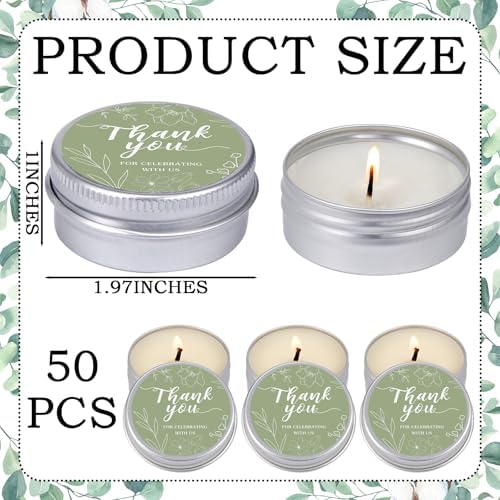 MTLEE 50 Pcs Sage Green Thank You Candles Baby Shower Wedding Favors - Image 6