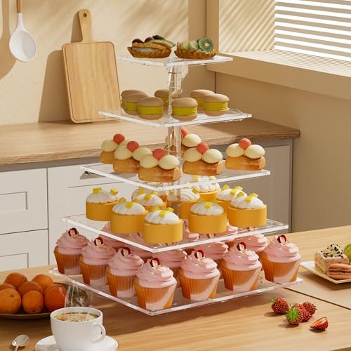 weddingwish 5 Tier Acrylic Cupcake Stand with LED Light, Clear Cupcake Stand for 50 Cupcakes, Cupcake Holder Tower Dessert Table Display Set for Birthday, Baby Shower, Tea Party and Wedding Décor - Image 5