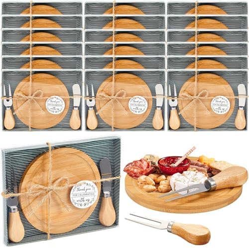 Maxcheck 18 Sets Baby Shower Prizes Cheese Board Bamboo with Knife Fork by Maxcheck