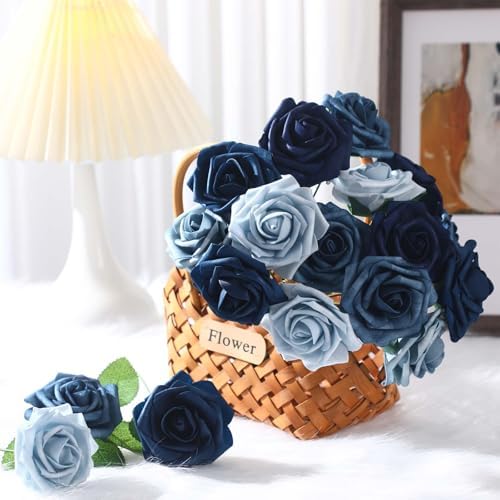 100 Pcs Artificial Rose Flowers, Shades of Blue - Image 3