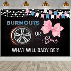 MEHOFOND 10x7ft Burnouts or Bows Gender Reveal Backdrop Black He or She What Will Baby Be Decorations Banner Boy or Girl Gender Reveal Baby Shower Photography Background Cake Table Supplies by MEHOFOND