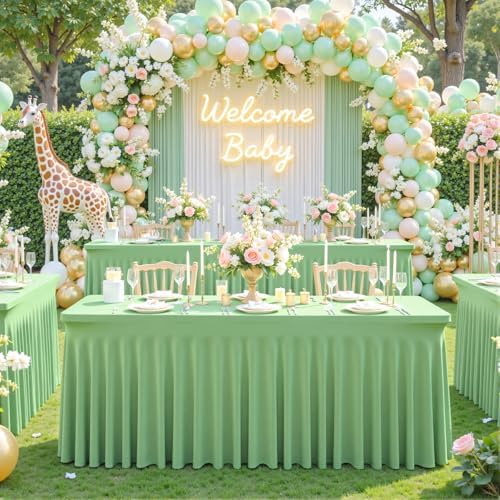 4 Pack Sage Green Table Cloth for 6 Foot Rectangle Tables Spandex Fitted Tablecloth 6ft Stretch Table Covers Skirt Green Banquet Tablecloths Wrinkle Free Tablecloth for Party Wedding Birthday Event - Image 3