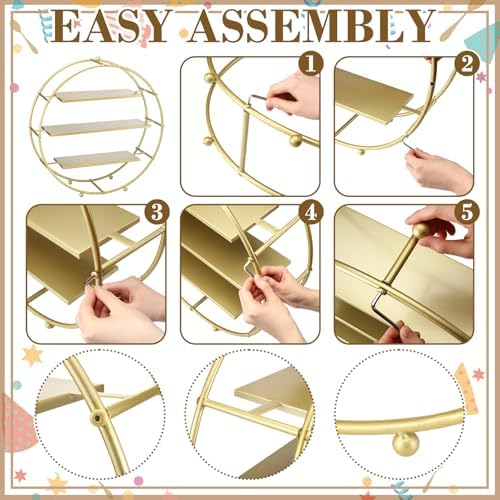 Shimeyao 1 Pcs Gold Cupcake Stand 22 Inch Tiered Dessert Stand Large Metal 3 Tier Serving Tray Round Gold Dessert Table Display for Wedding, Birthday Party, Catering Events - Image 4