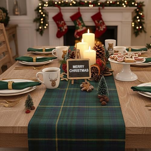6 Pcs 72 x 13'' Christmas Table Runner, Green and Blue - Image 5