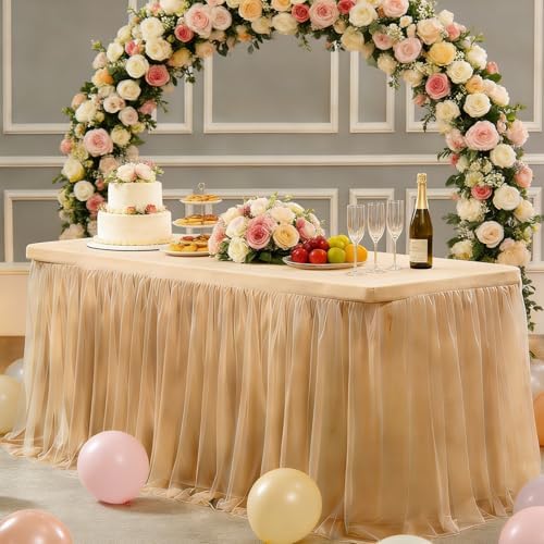 1-Pack Champagne 2-in-1 Tulle Tablecloth for 5-Foot Rectangular Table - Image 7