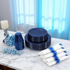 DaYammi 350PCS Cobalt Blue Glitter Plastic Dinnerware Set for 50 Guests - Image 2