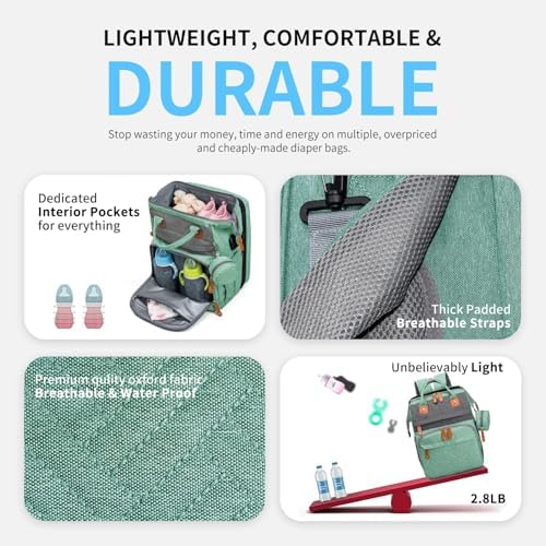 KABAQOO Diaper Bag Backpack with Detachable Changing Station, Large Capacity Baby Diaper Bags for Boys & Girls, Baby Registry Search Stuff & Shower Gifts, Newborn Essentials Must Haves, Green Grey - Image 4