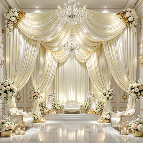 40x10ft Champagne Glitter Backdrop Curtain for Parties, Wrinkle Free Satin Photo Backdrop Drapes 8 Panels 5x10FT Shimmer Back Drop Cloth for Wedding Birthday Baby Shower Photography Background Decor - Image 3