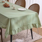vctops Farmhouse Sage Green Plaid Ruffle Table Cloth, Boho Cotton Linen Tablecloth, Washable Table Cover for Rectangle Table Baby Shower Kitchen Party Wedding Decor (Sage Green,55"x102") - Image 5