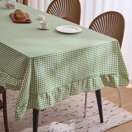 vctops Farmhouse Sage Green Plaid Ruffle Table Cloth, Boho Cotton Linen Tablecloth, Washable Table Cover for Rectangle Table Baby Shower Kitchen Party Wedding Decor (Sage Green,55"x102") - Image 5