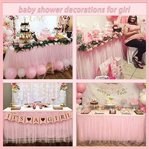 Suppromo 6ft Pink Tulle Table Skirt Baby Shower Tablecloth for Rectangle Tables or Round Tables Pink Ruffle Tutu Table Skirts Teacher Desk Skirt Princess Girls Birthday Party Cake Dessert Decorations - Image 2
