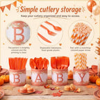 Domensi 204 Pcs Baby Shower Disposable Cutlery Set Utensil Holders, Orange - Image 3