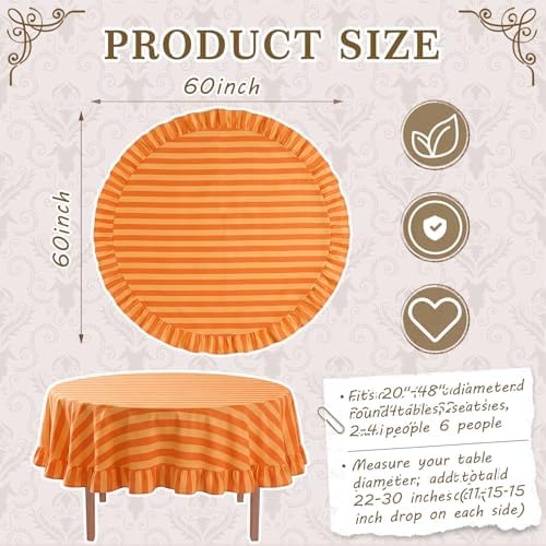Tudomro Striped Tablecloth, Round, Tangerine,Ochre, 60'' X 60'' - Image 2
